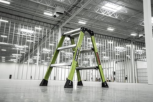 Miniatura 3 de Little Giant Ladders, Sure Step, taburete de doble cara, 3 escalones, fibra de vidrio, (11953), tipo 1AA, clasificación de peso de 375 libras, verde