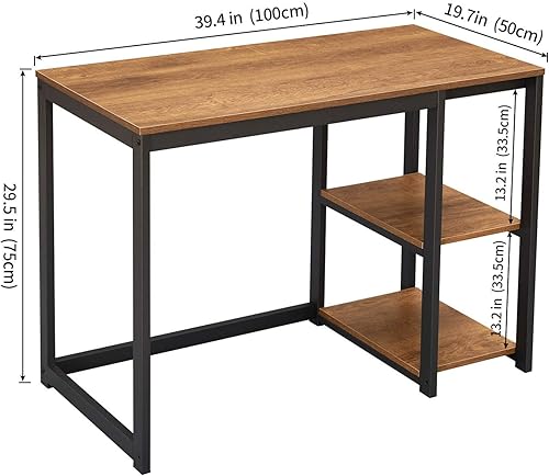 Miniatura 5 de SINPAID - Escritorio para computadora de 40 pulgadas con estantes de 2 niveles, escritorio resistente para la oficina de casa con gran espacio de