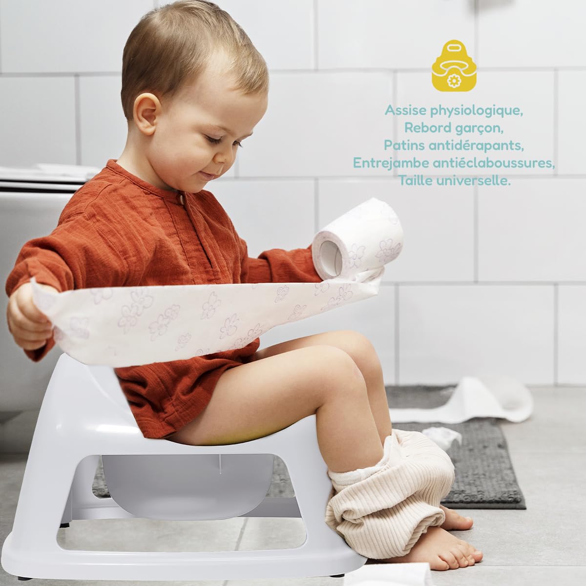 Set WC per bambini - Vasetto per bambini + Riduttore WC per bambini + Pedana - Resistente agli schizzi confortevole antiscivolo - Imparare la pulizia (bianco)