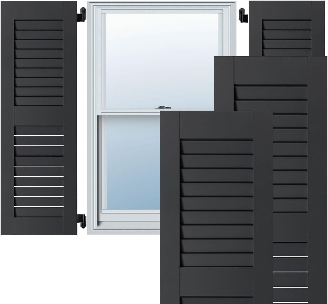 Ekena Millwork RWL15X078BLP Exterior Real Wood Pine Louvered Shutters (Per Pair), Black, 15"W x 78"H