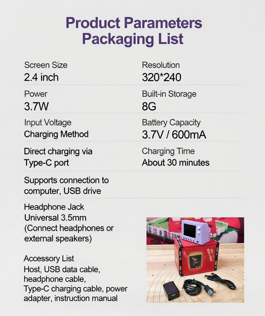 Mini Retro TV, 2.4 Inch HD 720p Tiny TV Classics with 8GB Storage, Support External USB Disk Playback, 180 Minutes of Battery Lifeg 1:12 Scale for Dollhouse Miniature Scenes Gift (Retro Red)