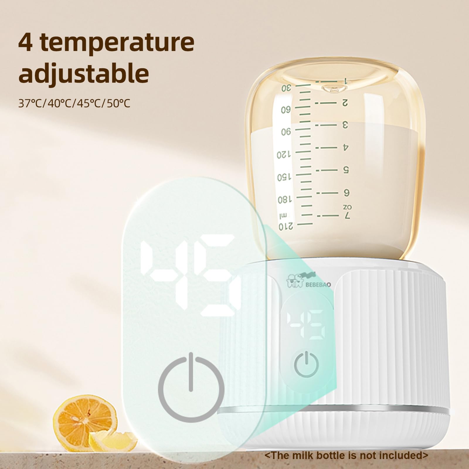 Calentador de Biberones Portátil 4 Niveles de Temperatura Ajustable para Viajes Al Aire Libre, ABS + PP Blanco 37 ℃ 40 ℃ 45 ℃ 50 ℃