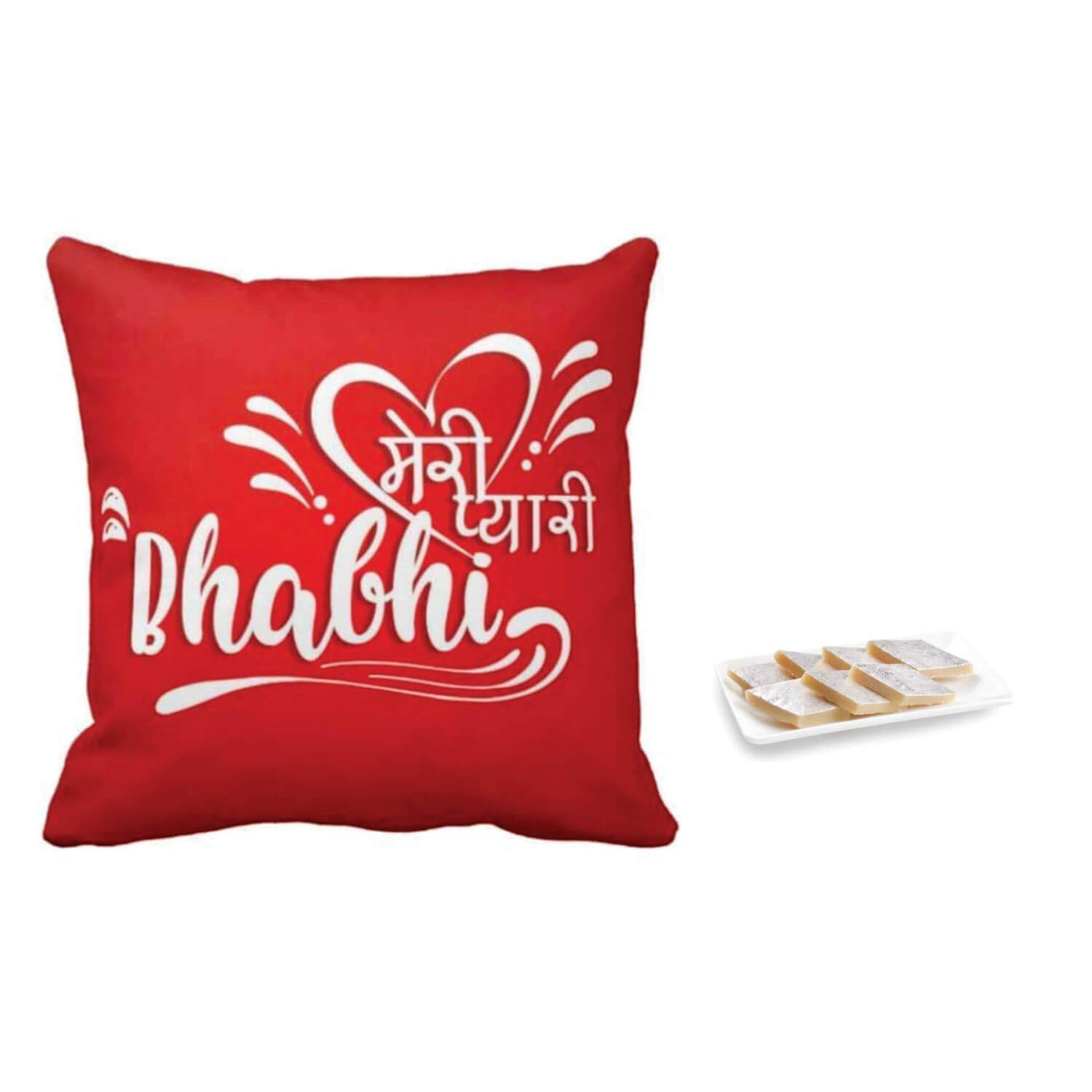 YaYa cafe Birthday Gifts Bhabhi Printed Meri Pyari Bhabhi Cushion Cover 24 x 24 inches with 1 Kg Kaju Katli Sweets Giftss Combo-image-9