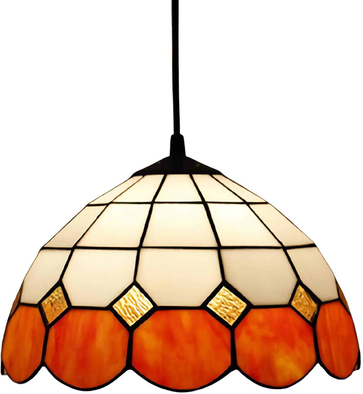 HJRegaFimu 12 Inch Chandeliers 1 Light Vintage Stained Glass Ceiling Fixtures Retro Pendant Hanging Lamp For Restaurant Pink Blue