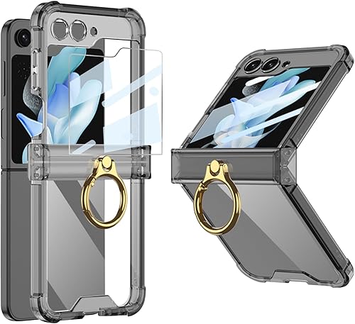 PUROOM Funda para Samsung Galaxy Z Flip 3 con anillo, ultradelgada, transparente, a prueba de golpes, funda de protección para Samsung Galaxy Z Flip