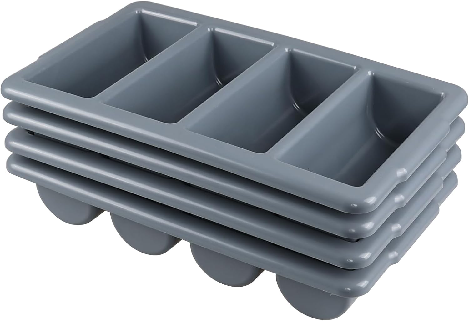 4 Packs Commercial 4-Compartment Cutlery Bin, Plastic Silverware Organizer Tray, Restaurant Utensil Holder, Gray