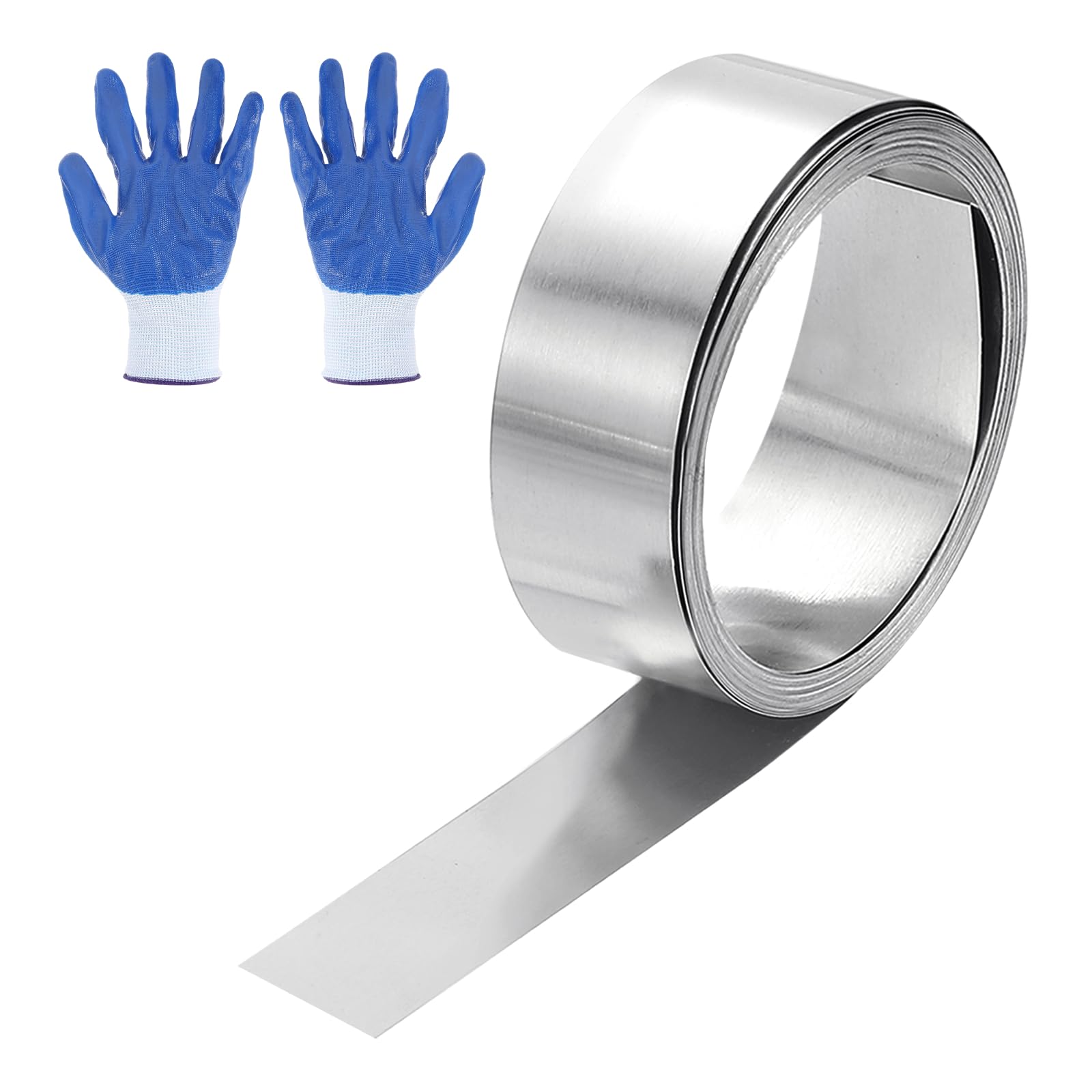sourcing map 40" x 0.4" Aluminum Flashing Roll, 1060 Aluminum Roof Panels 0.6mm Thickness Metal Roofing Strip with Nitrile Gloves for DIY Roofing Repair, Craft Metal Sheet, Silver