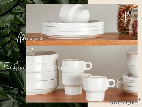 Miniatura 7 de ONEMORE Juego de 6 tazas de café apilables de 8 onzas, tazas demitasse apilables de cerámica con asa, perfectas para café, expreso, té, café con