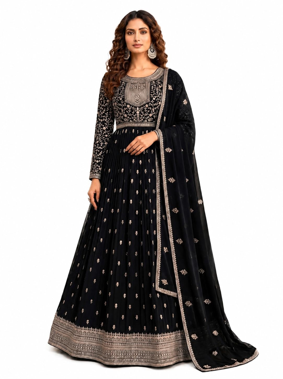 Georgette Semi Stitched Embroidered Anarkali Gown For Women Gown For Women 2023 | Dress Material With Dupatta gown in Clothing & Accessories-image-34