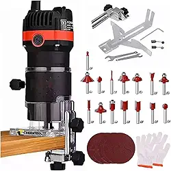 Tupia Manual 220V 900W,Fresadora de Madeira Portátil,33000 RPM,Com 15 Brocas,Fresadora Manual para Madeira,Mandril 1/4",para Trabalhos em madeira, Artesãos e Profissionais de DIY