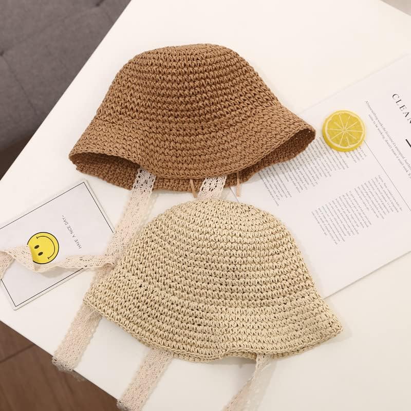 Miniatura 8 de Sombreros de paja para niñas pequeñas y plegables de ala ancha para verano, sombrero de paja para fotografía de bebé, sombreros de paja