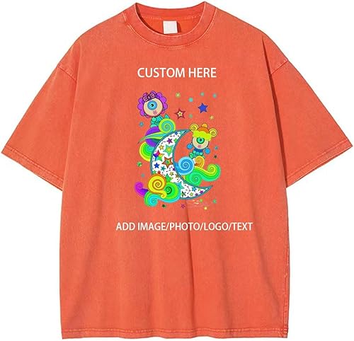 GDSHAPE Camiseta de gran tamaño personalizada, diseña tu propia camiseta de algodón de gran tamaño de media manga, camiseta casual suelta vintage