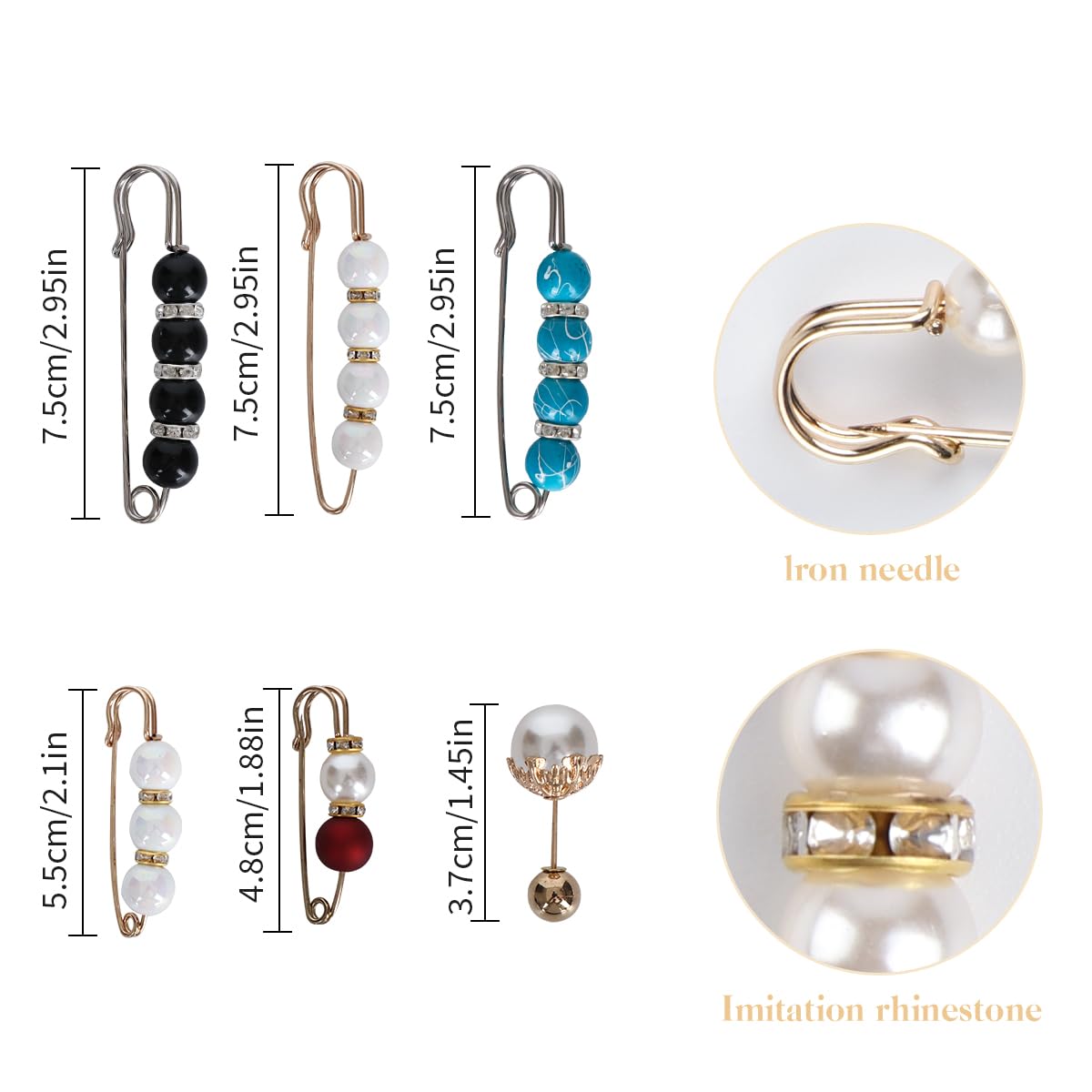 ALXBSONE 6 spille da balia con perle finte, clip per scialle da donna, accessori alla moda, adatte per maglioni, scialli, pantaloni (set 05