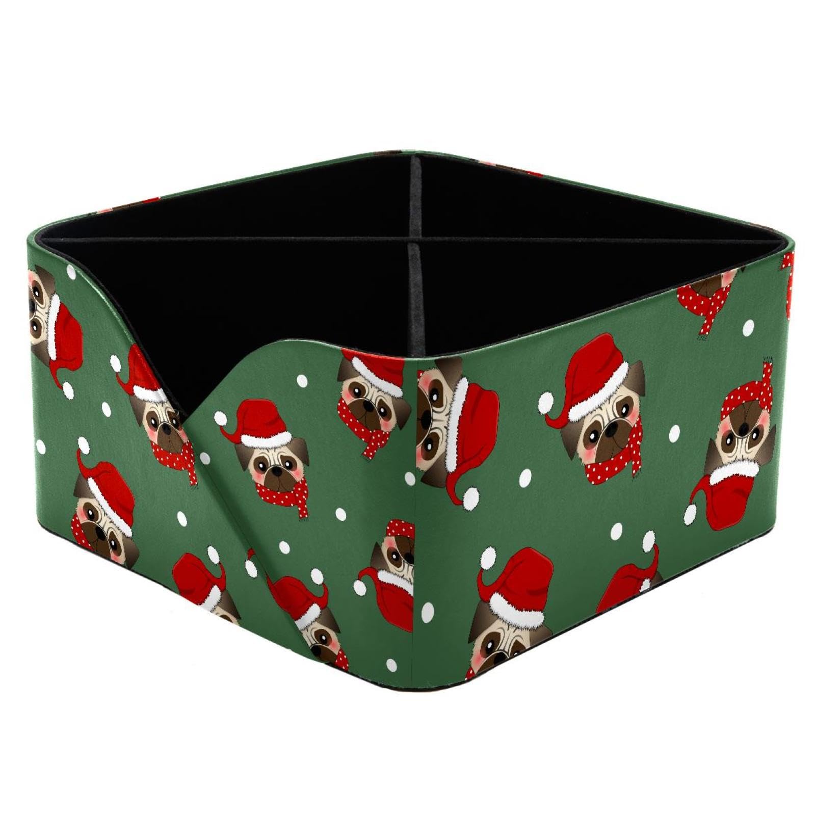 KengjuTesu Pug Santa Claus Dog with Red Scarf Desktop Organizer Pen Holder, Rectangular Pencil Cup for Office, Study and Makeup Stations