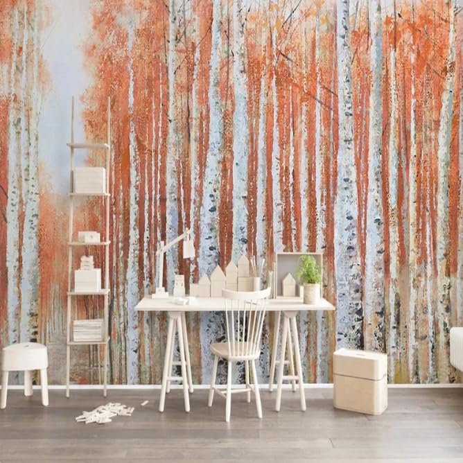 Papier peint photo moderne 3D Forêt de bouleau pour un salon lumineux et relaxant