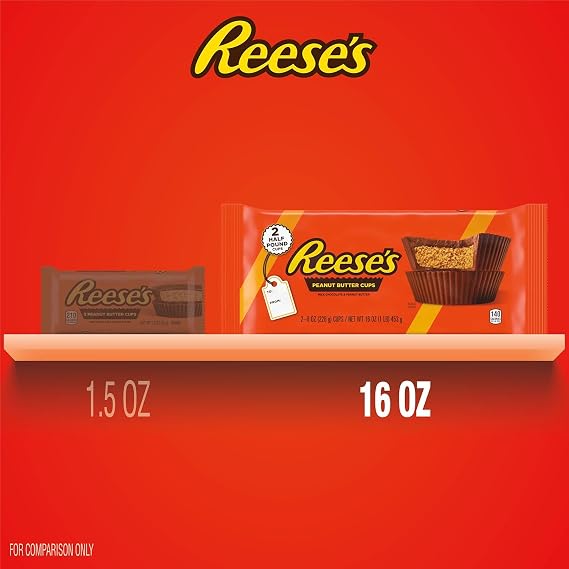 REESE'S Milk Chocolate Half-Pound Peanut Butter Cups, Candy Pack, 16 oz (2 Pieces)