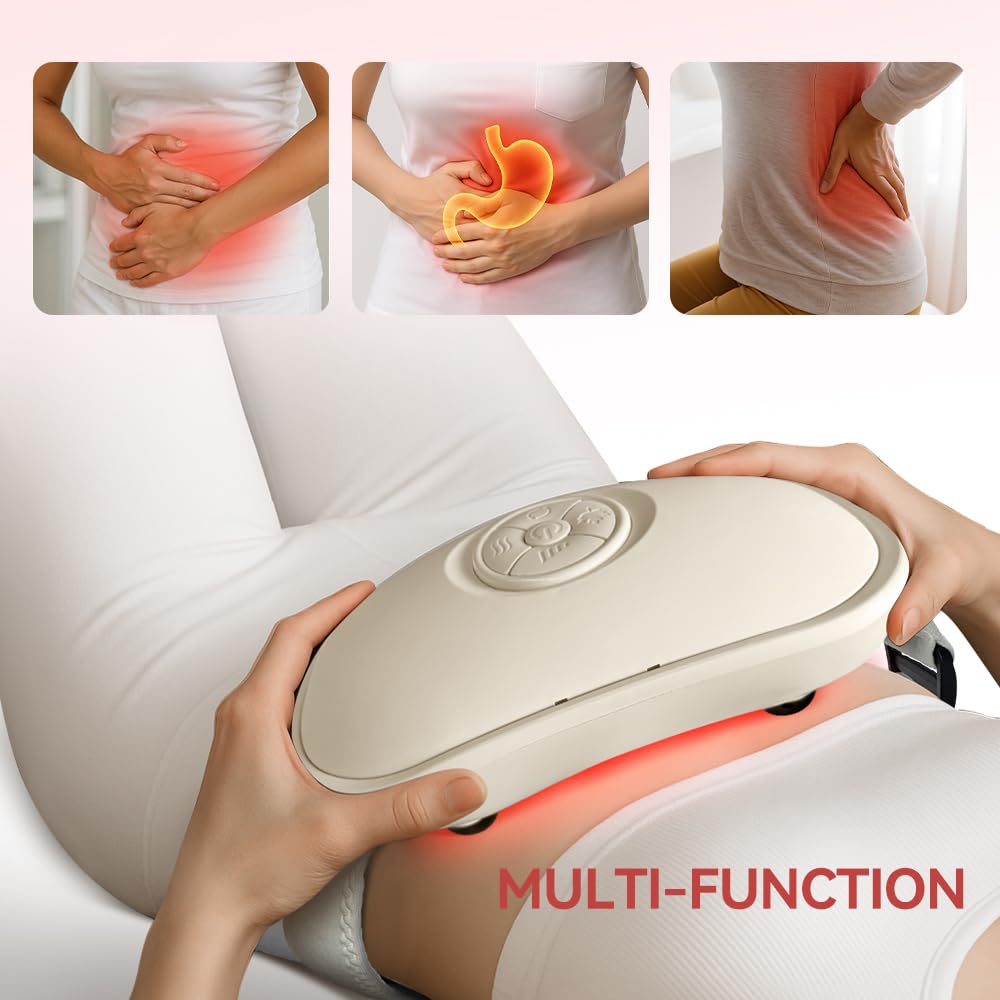 Elektrisches Bauchmassagegerät mit Wärmefunktion, tragbares Abdominale Massagegerät mit Zwei Scheiben gegen Verstopfung und Regelschmerzen, Verdauungshilfe für Zuhause und Büro