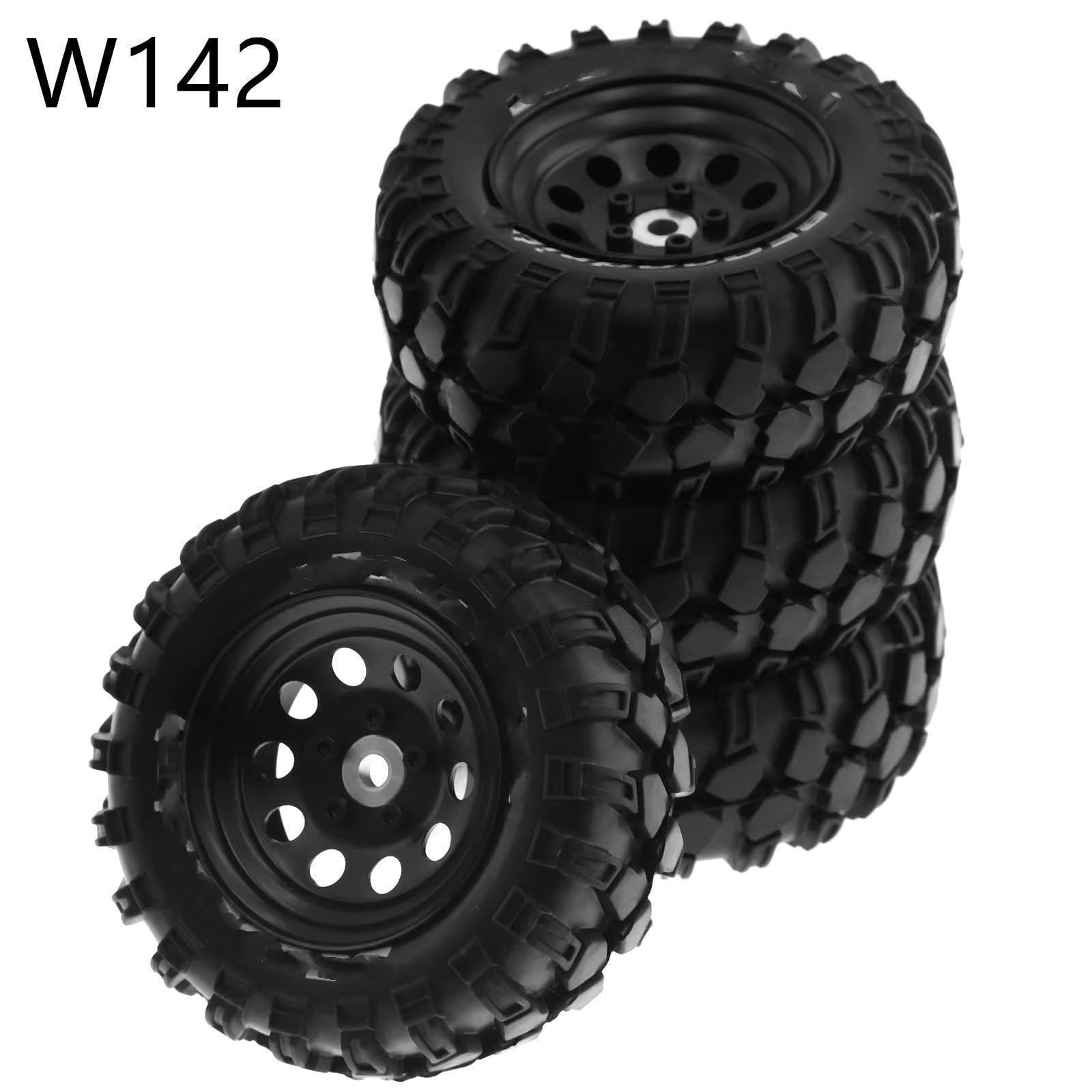 Neumáticos RC para Traxxas TRX4 D90 D110 para Axial SCX10 para MST 1/10 RC Crawler Car Juego De 4 Llantas Goma Metal 93 Mm Y 1,9" con Bloqueo Cuentas(Black W142)