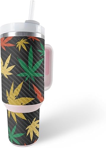 MightySkins - Funda de fibra de carbono compatible con vaso Stanley The Quencher H2.0 FlowState de 40 onzas, Rastafari Kush, acabado de fibra de