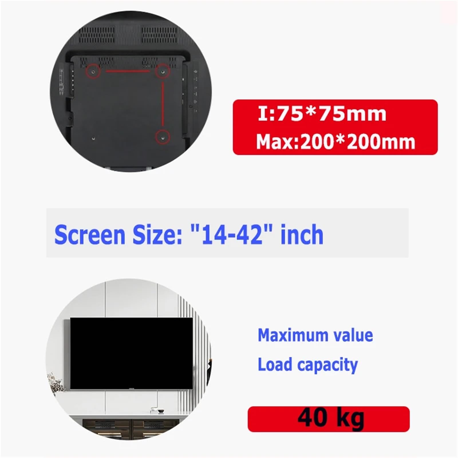 Uchwyt ścienny do telewizora do większości 35.6-106.7 cm LED, LCD i plazmowych płaskich/zakrzywionych telewizorów Max VESA 200X200 uniwersalny uchwyt TV