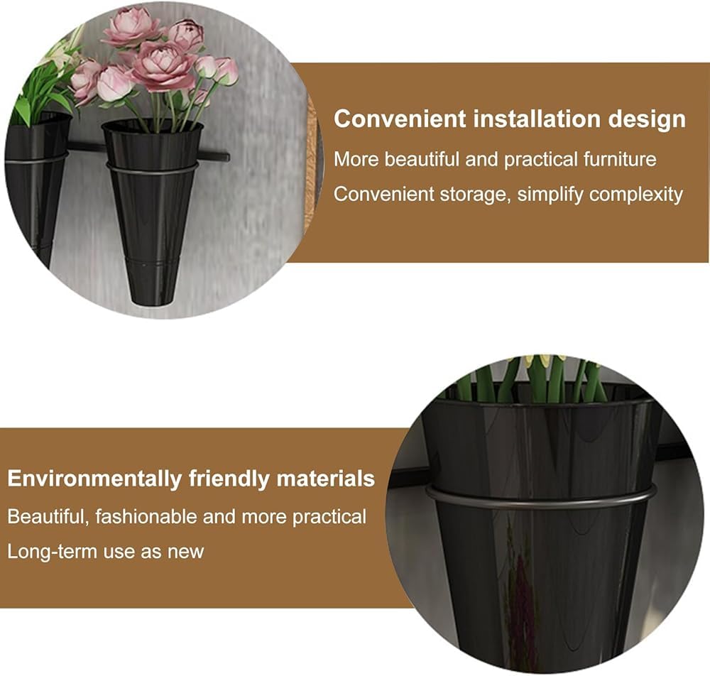 Generisch Wall-Mounted Flower Display Stand - 150cm Decorative Plant Holder Rack for Indoor/Outdoor Use, Black Plastic Pot Holder for Fresh Flowers, Space-Saving Vertical Garden Solution