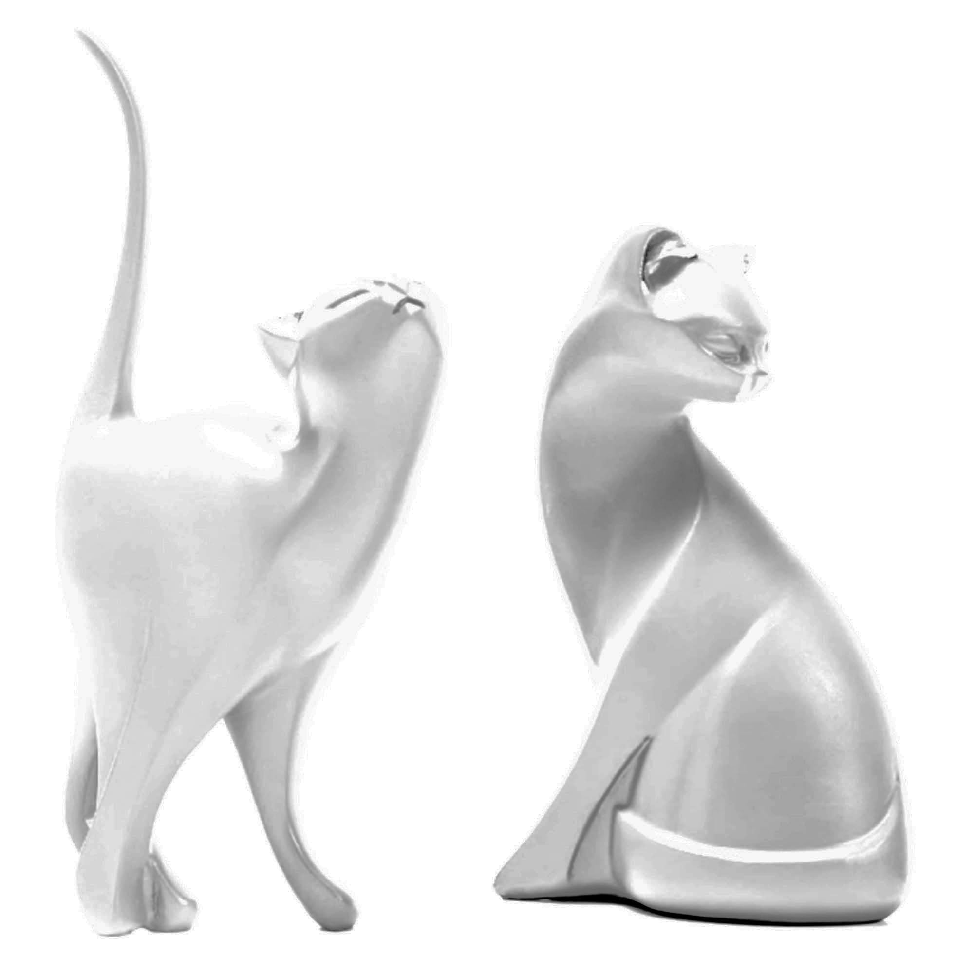 Moderne Statue Decoration Interieur, Animal Compagnie Ornements Sculpture Abstraite, Chaton Sculptures Décoratives, Moderne Accessoires Décoration Statuette Resine, Cadeaux Amoureux Chats (argent)
