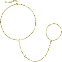 Non-Tarnish 14K Gold Plated Bracelets Set for Women - Dainty Stackable Paperclip Cuban Link Chain Cuff Adjustable 7"+2"