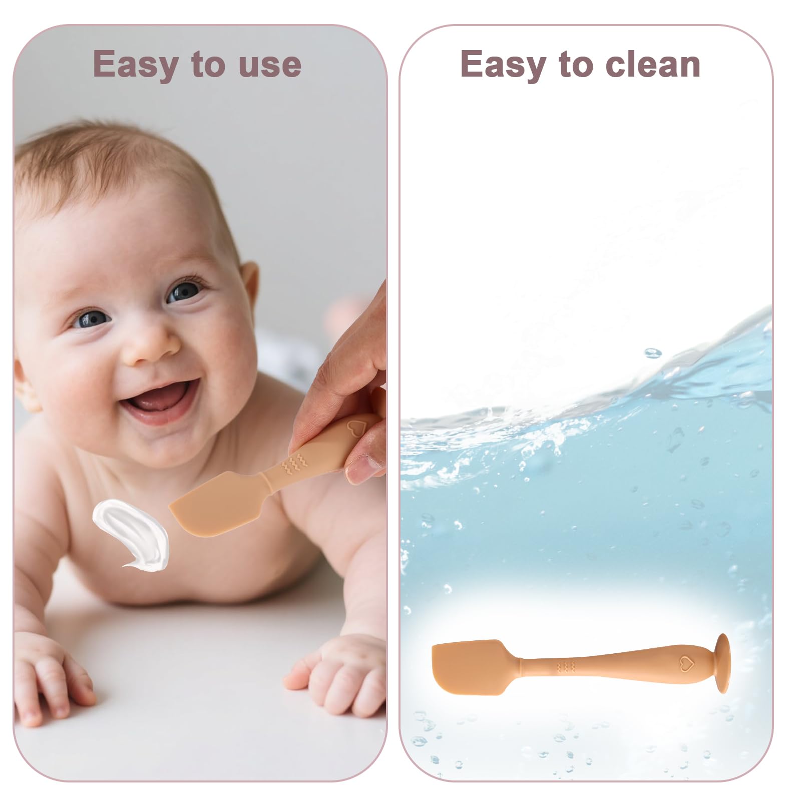 2uds Espátulas para Crema Pañal de Bebé con Estuche, 2 Tamaños Aplicador Pasta de Silicona Suave y Flexible Espátula para Crema Pañal Trasero Bebé Recién Nacido Cepillo(Marrón)