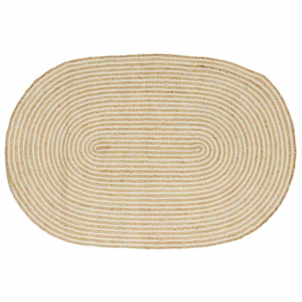 Tapis en jute ovale anti-tache lavable 122 x 183 cm salon moderne