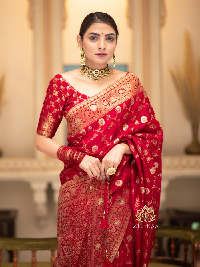 Image of C J Enterprise Women's Pure Kanjivaram Soft Silk Saree Banarasi Style Sarees For Wedding With Blouse Piece (Pari-165)