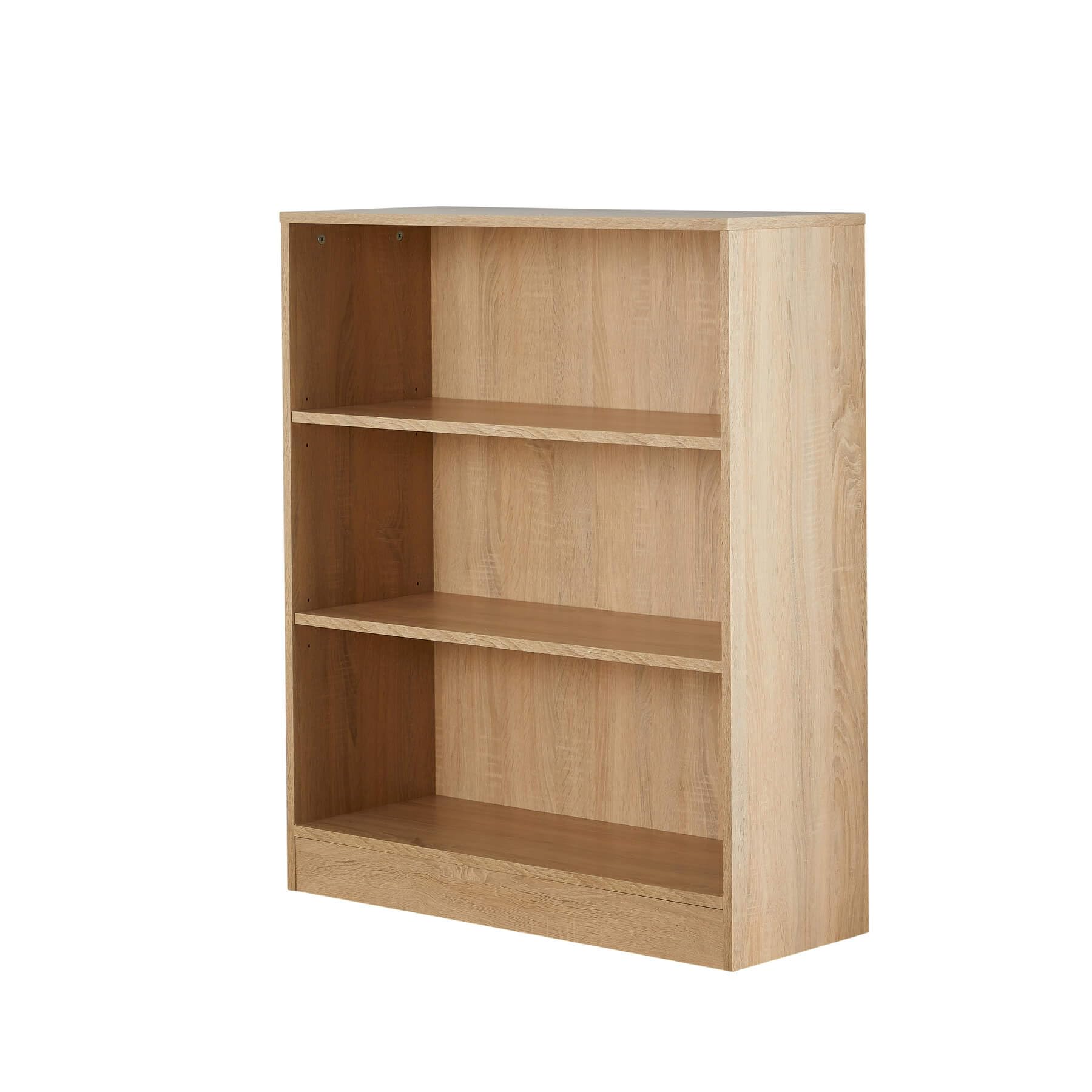 Home Source Low Bookcase, Compact Open Adjustable Shelves, Display Storage Cabinet, 3 Tier, Oak Effect