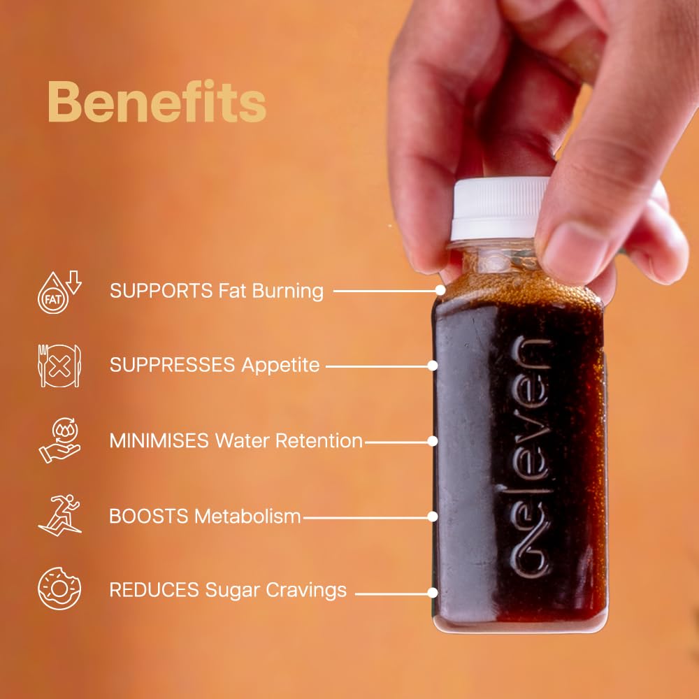 OneEleven Slimming Shot (11X 80ml) for Weight Loss & Fat Burn. 22+ Ayurveda + Scientific actives to boost metabolism, control cravings, reduce bloating. Sugar-free shot. 11 Bottles Pack 1 — Amazon image 3