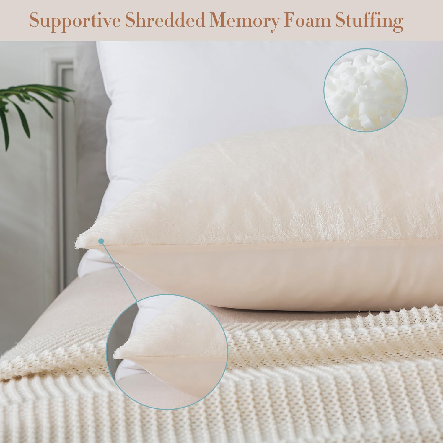 WhatsBedding Körperkissen mit zotteligem Kunstfell-Kissenbezug, langes flauschiges Plüsch-Pelz-Körperkissen, flauschiges Sherpa-Kissen für Erwachsene, Beige