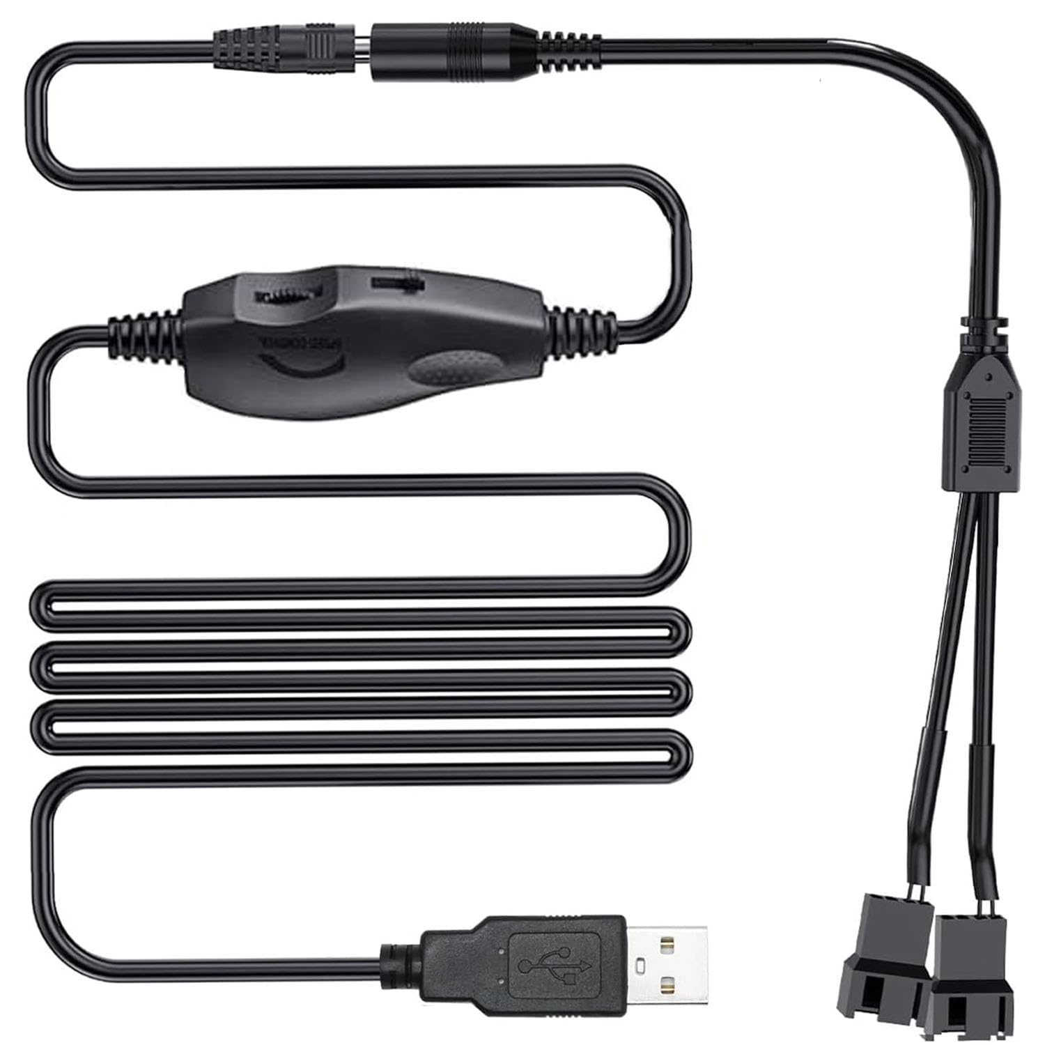 RUNCCI-YUN Regulator wentylatora 12V USB,USB DC 5V Booster do 12V 2 pin regulator prędkości wentylatora z 3/4 pin kabel zasilacza wentylatora(1 do 2)