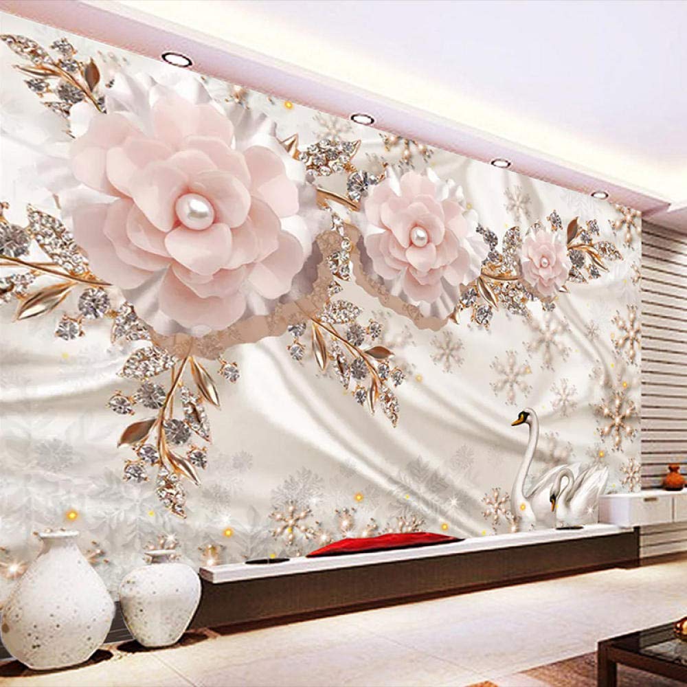 Papier peint 3D luxe cygne ornements fleurs salon TV fond décoration murale murale