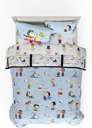 Franco Collectibles Peanuts - Juego de ropa de cama de 7 piezas con funda de edredón y sábanas supersuaves con funda, tamaño Queen, (producto 100 %