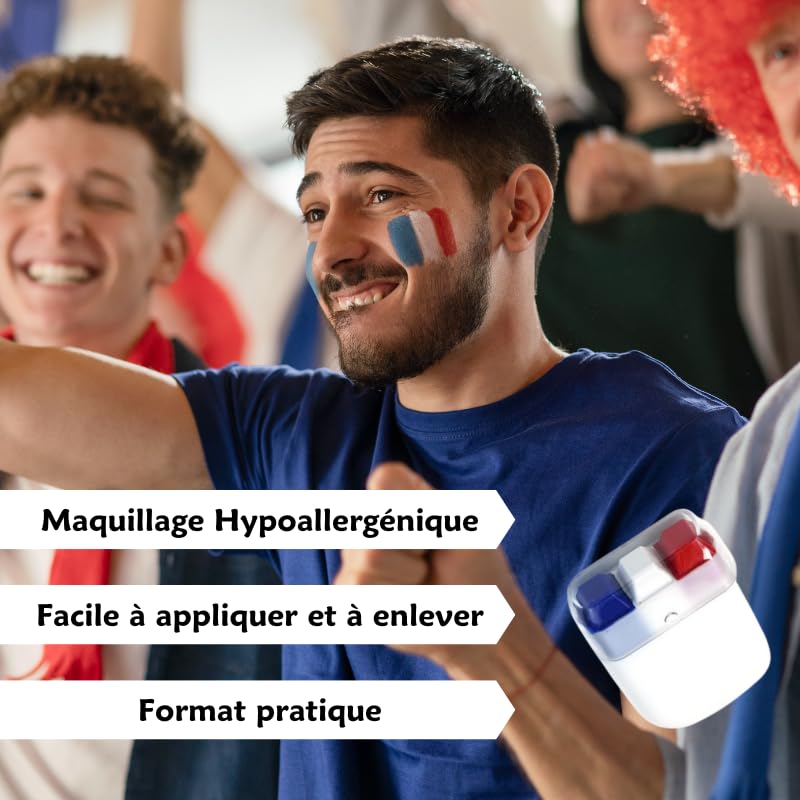 Kit Supporters Français - Drapeau Cape & Stick de Maquillage Bleu-Blanc-Rouge France