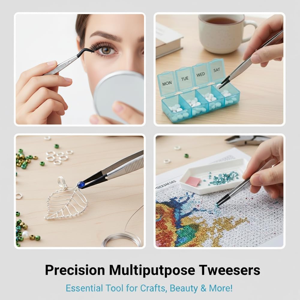 1/4 Pieces Tweezers With Rubber Tips Tweezers Rubber PVC Silicone Coated Non Marring Flat Tip Bent Tip Tweezers Tipped - 66 - View #6