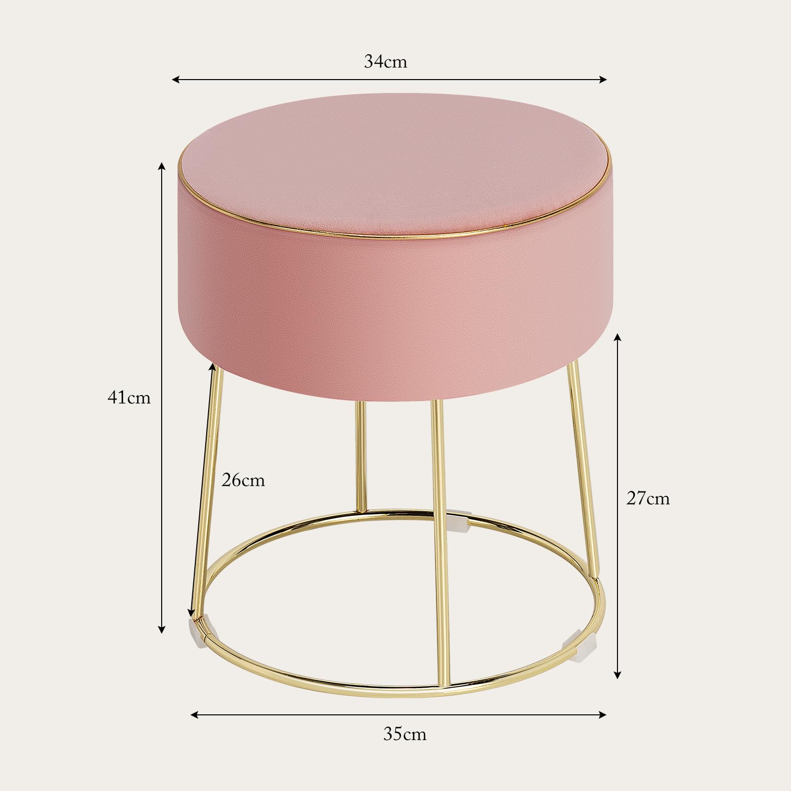 COSTWAY Tabouret Coiffeuse Rond, Pouf Coiffeuse en Velours Rembourré, Pouf Tabouret, Base en Métal, Coussinets Antidérapants, pour Salon, Chambre, Entrée, 35 × 35 × 41 cm (Rose)