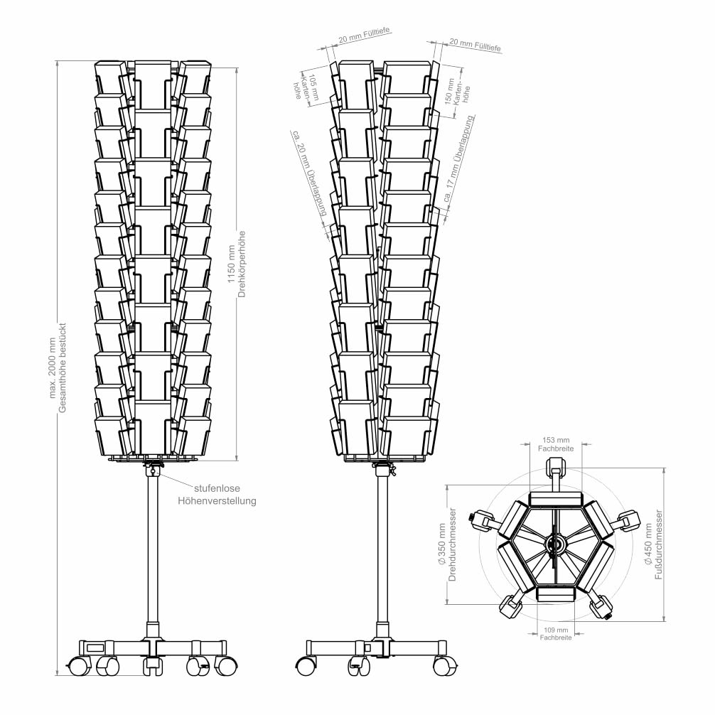 FLUHR DISPLAYS stojak na kartki pocztowe w kolorze brązu, stojak do sprzedaży z 60 przegródkami, stojak na karty DIN A6 (105 x 148 mm), obrotowy stojak na karty w formacie pionowym i poziomym