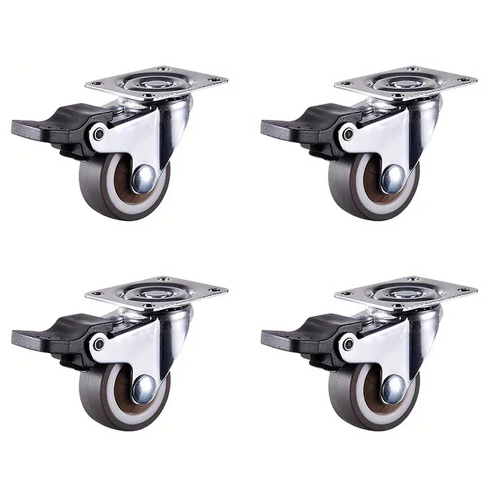 Caster Wheels, 4 Pcs 1/1.25" Caster Wheels Furniture Wheels Heavy Duty Castors TPR Rubber Flat Bottom Wheels for Furniture Cabinets Workbench(4 Brake,1.25 inch)