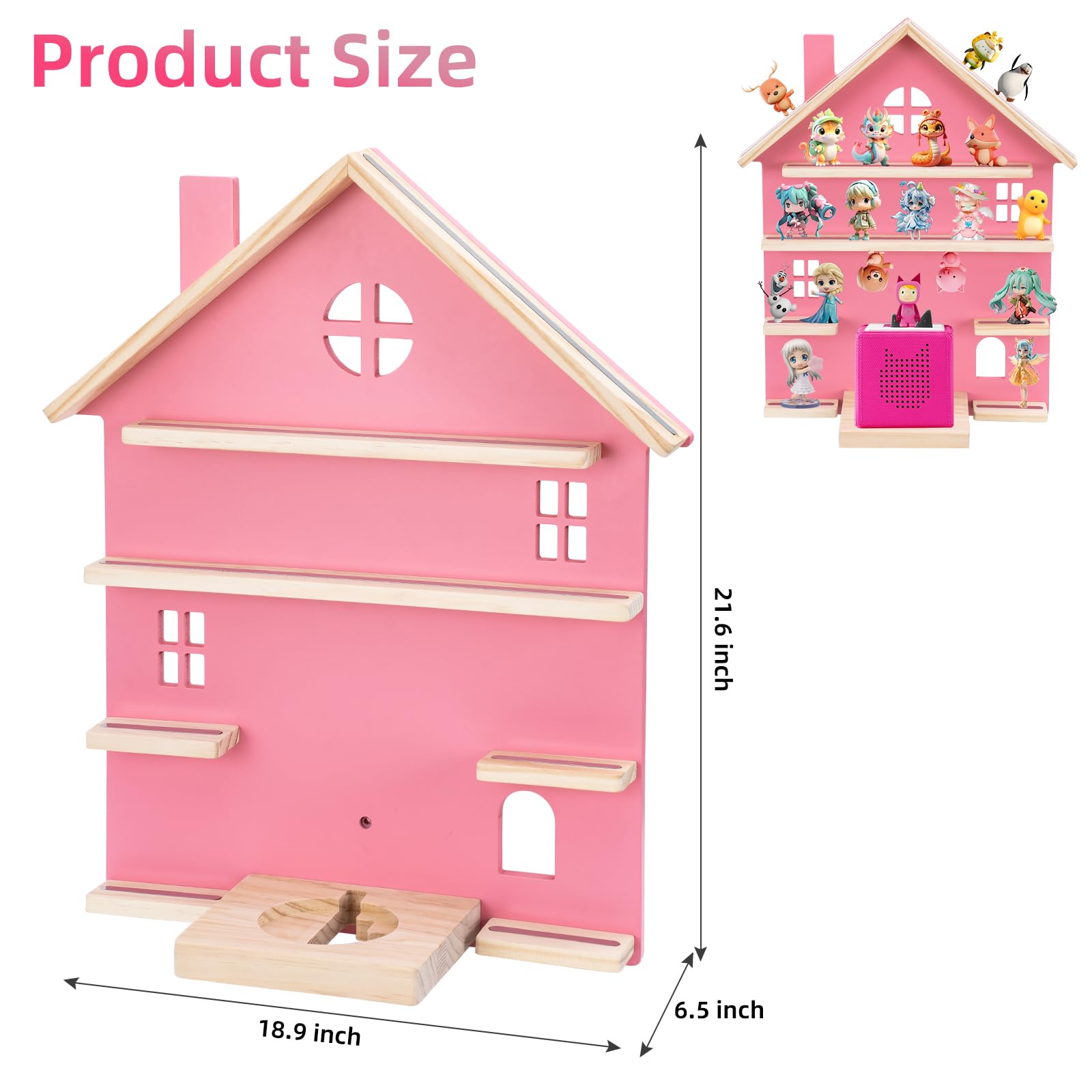 WEIDLUDOR Tonie Storage Shelf for Toniebox & Tonie Characters, Durable Wooden Tonie Box Shelf, Tonie Wall Shelf for Displaying Tony Audio Play Dolls?Pink?