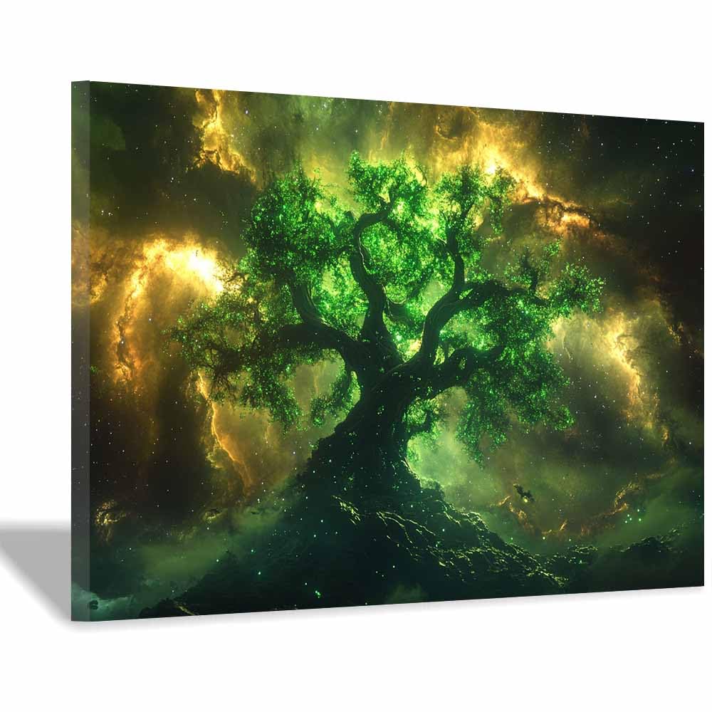 ZAMAEIU Tree of life wall art Star-resting tree abstract canvas wall, For Bathroom, Living Room, Bedroom, Office.Gift for Home Decor(green)-70x100cm Framed