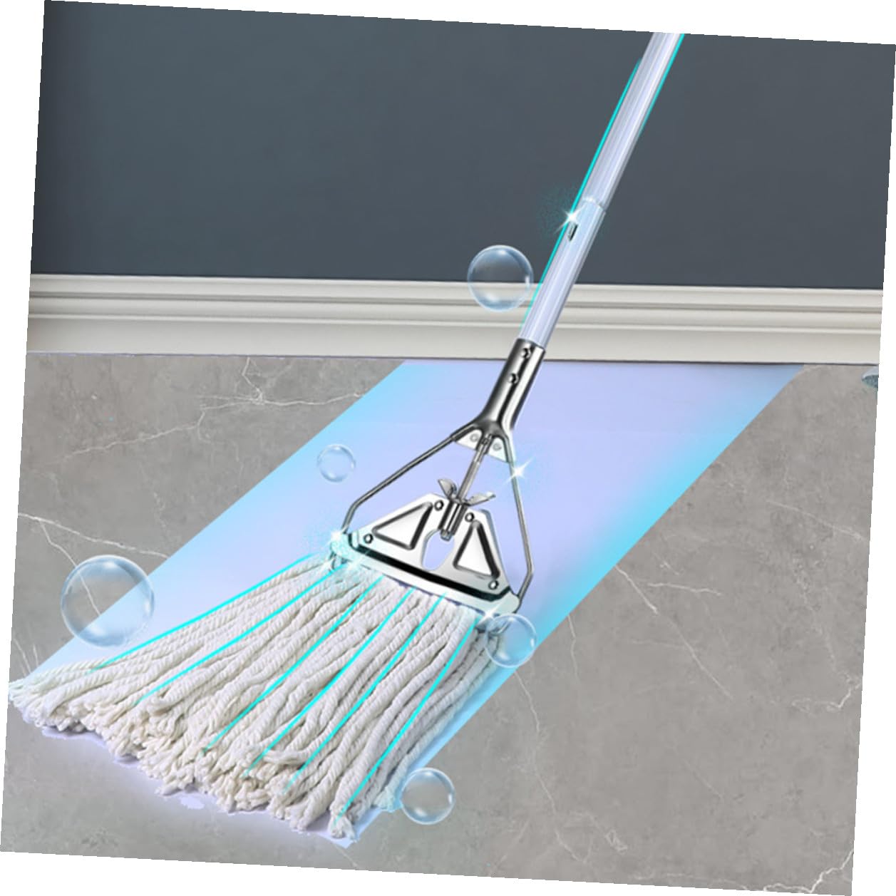 Mopa de Algodón Absorbente para Limpieza Húmeda y Seca Trapeador Triangular de Aluminio Resistente para Suelos de Madera Azulejos y Cemento Mango Ergonómico Antideslizante Alta
