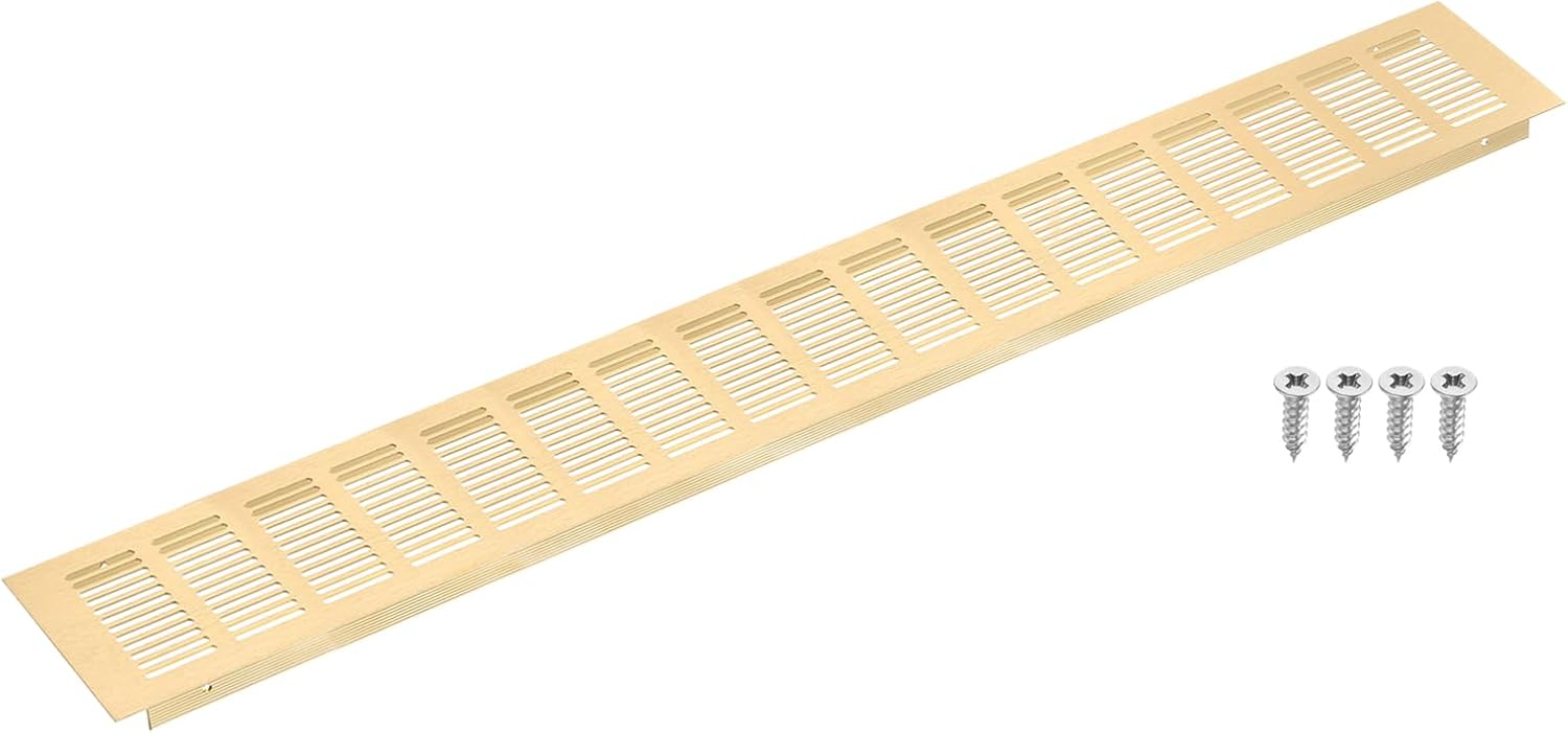 uxcell Air Vents Cover, 1Pcs 700 x 100mm - Aluminum Alloy Mesh Air Return Vent Cover, Rectangle Louvered Ventilation Grille for Shoe Cabinet Wardrobe (Gold)
