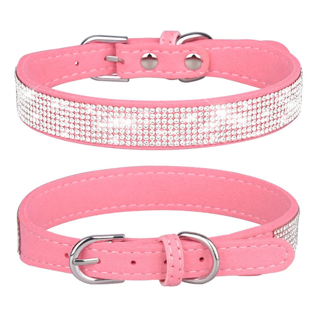 Small Dog Collar, Bling Rhinestone Diamond Fancy Crystal Glitter Pretty Jewel Pet Puppy Collars for XXS XS Small Medium Large Breed Girl Female Dogs Cats, Pink S