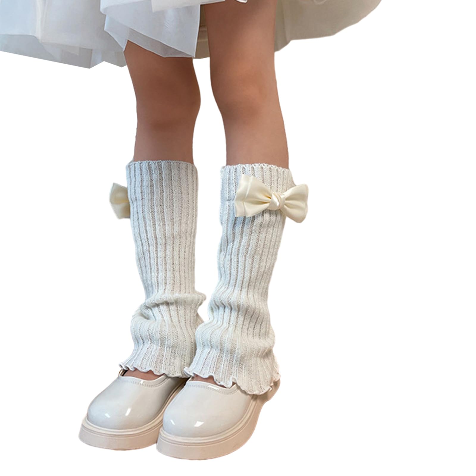 WEISUYUUS Knit Leg Warmers with Bow for Girls Soft Breathable Loose Socks Fashionable Warm Socks Suitable for 3-10 Years Old