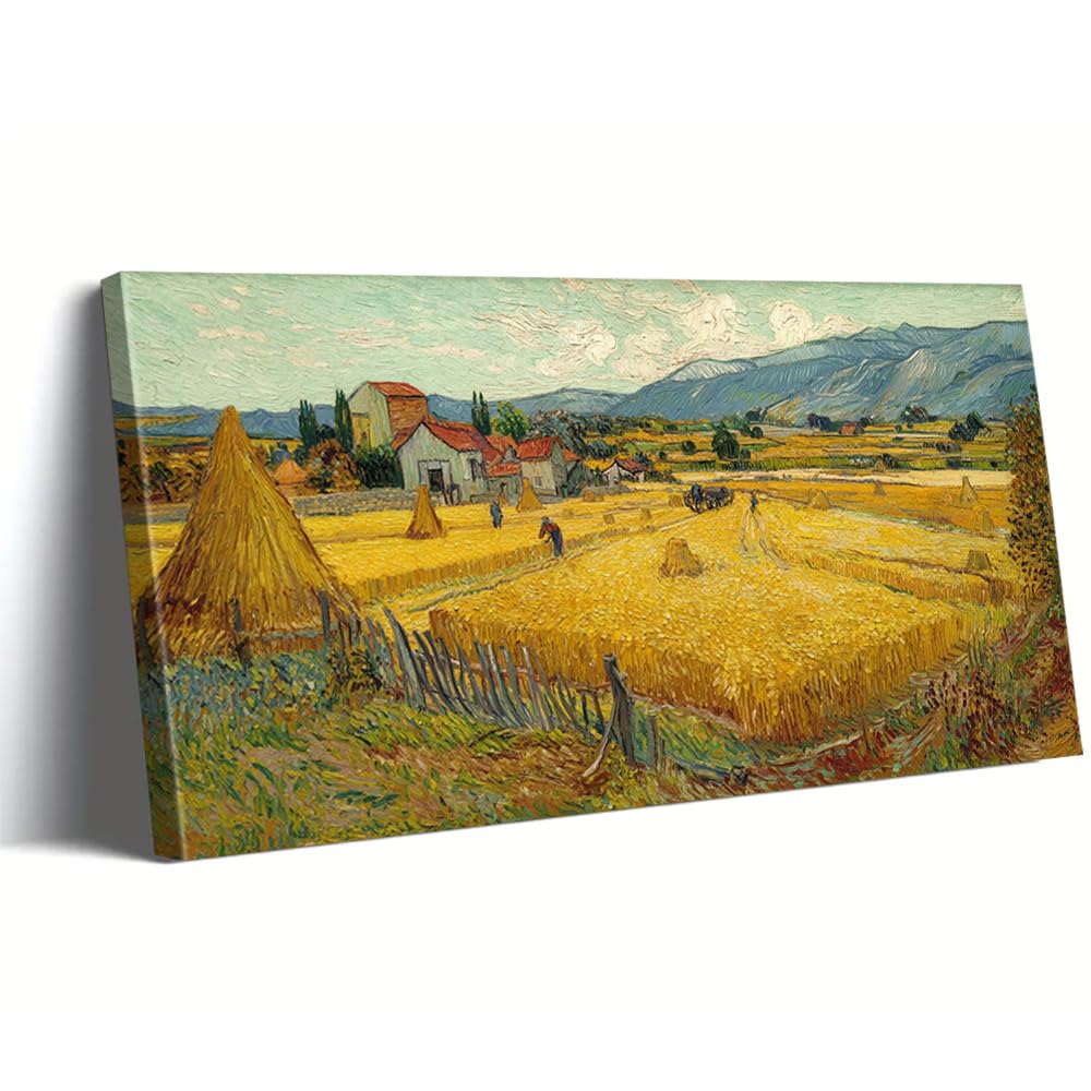 AEFOUU Golden Harvest Wall Decor Rural Scenery Canvas Painting Prints Poster Wall Art Modern Home Decor Artwork Pictures for Bedroom(50x100cm/20x40in/Frameless)