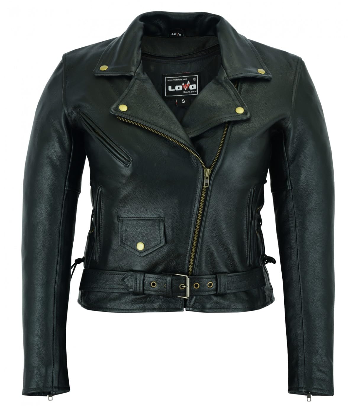 LOVO - Chaqueta de Cuero para Moto Custom Mujer - Chaqueta para Moto de Cuero Auténtico con Estilo Classic - Cazadora Moto Mujer Elegante y Segura - Con Protecciones CE Homologadas