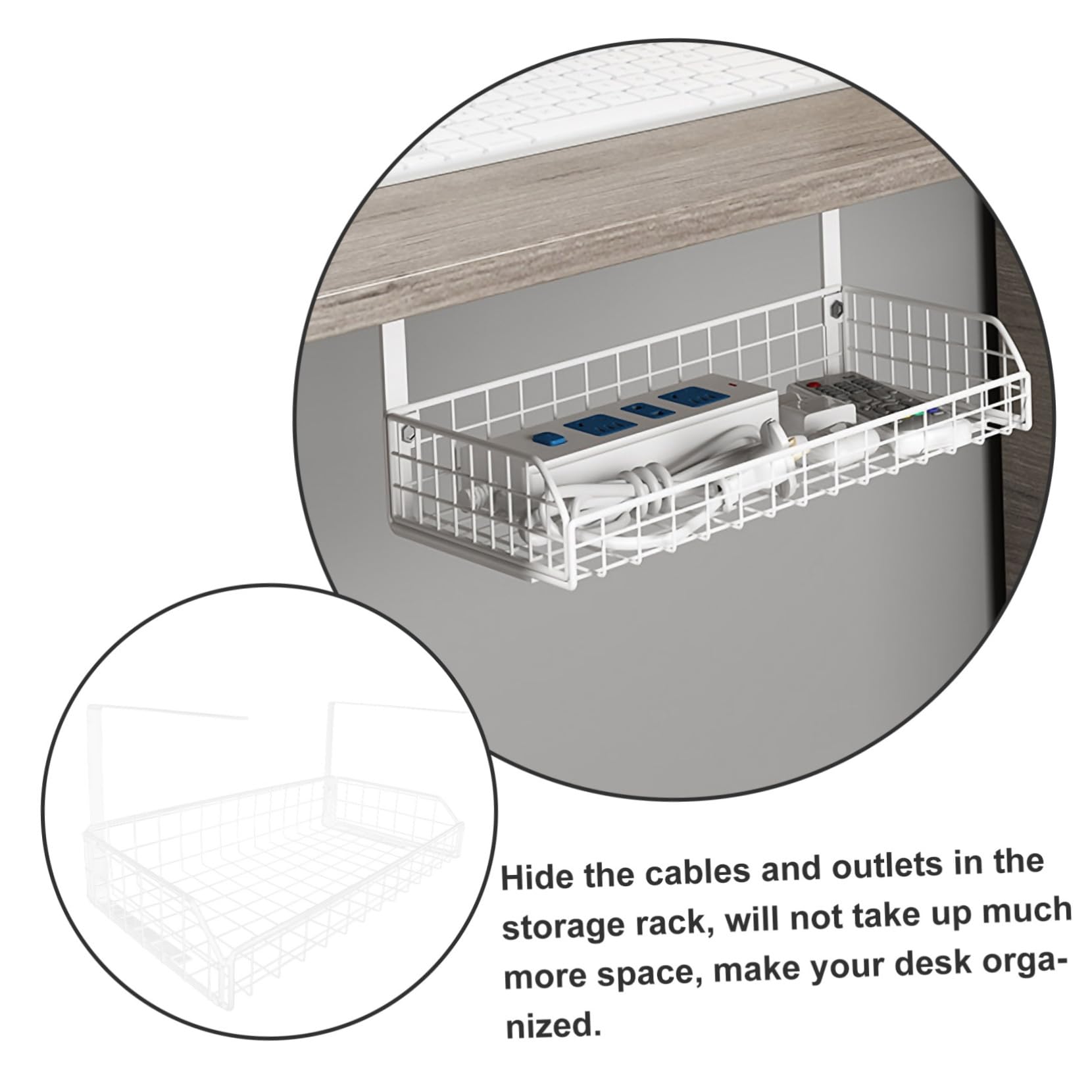 IMIKEYA Organisateur de Câbles sous Bureau Rack de Gestion des Câbles Grand Format Plastique Blanc Léger Résistant Bureau Maison Salle Informatique Rangement sans Perçage à Suspendre